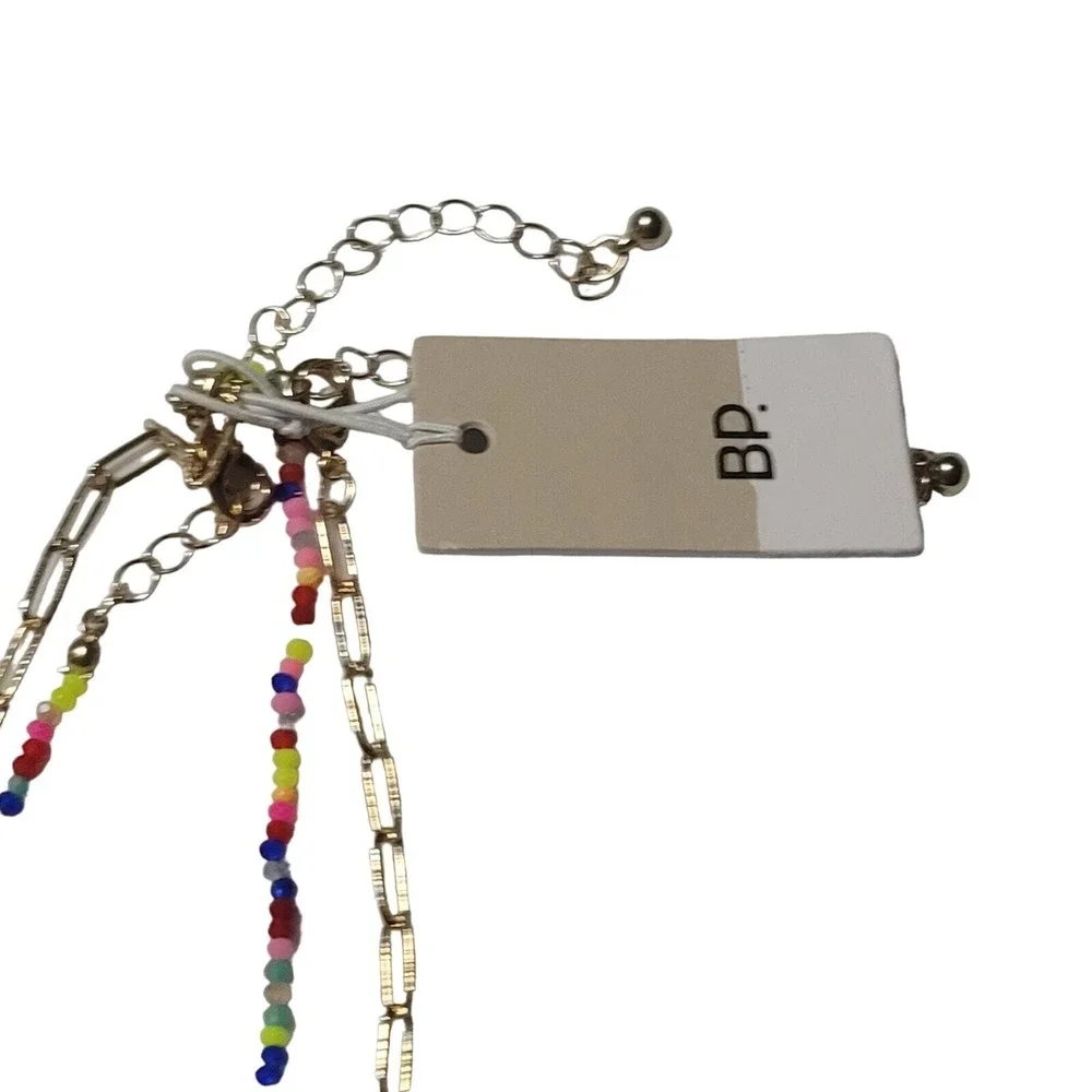 BP Beaded Paperclip Chain Necklace‎ Double Layer Gold Tone Flower